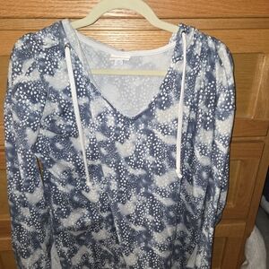 Lularoe Eliza Blue and White V-Neck Drawstring Hoodie